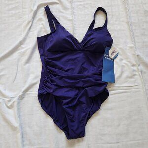 Croft & Barrow Body Sculptor Womens Swimsuit Size 18 Purple Soft Cup Ruched Slim